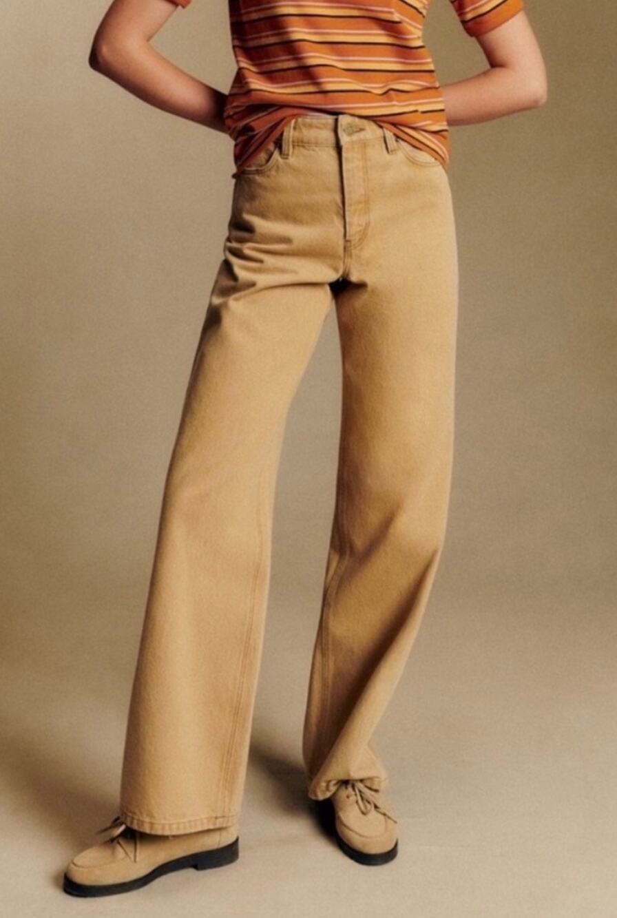 Sezane Pantalon Le Wide Leg Latte Jeans High Rise Women's 36/4 New